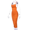 Neon Satin Lace Up Women's Long Midi Dress Light Pink Bodycon Backless