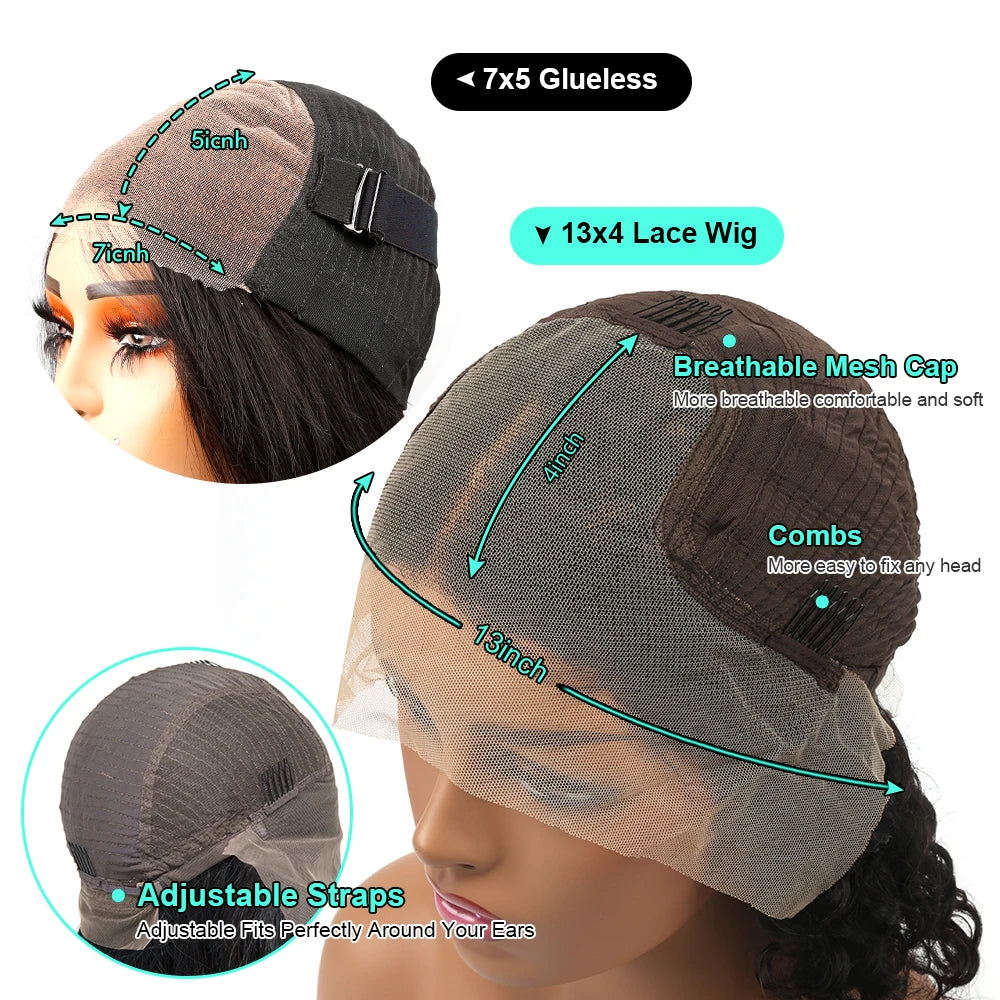 Short Bob Wig 7x5 HD Glueless Wig Deep Wave Lace Front Human
