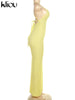Kliou Solid Ruched Spaghetti Strap Bandage Maxi Dress Women