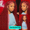 250% 99J Burgundy Water Curly 13x4 Lace Frontal Wig