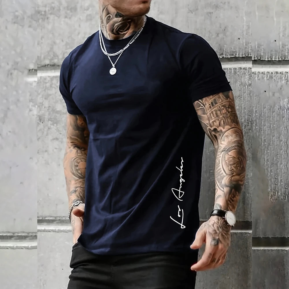 2025 Casual Men's Solid Color T-shirt Summer Male O Neck Breathable