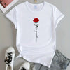 Letter & Rose Print T-Shirt Crew Neck Short Sleeve T-Shirt Casual Every Day
